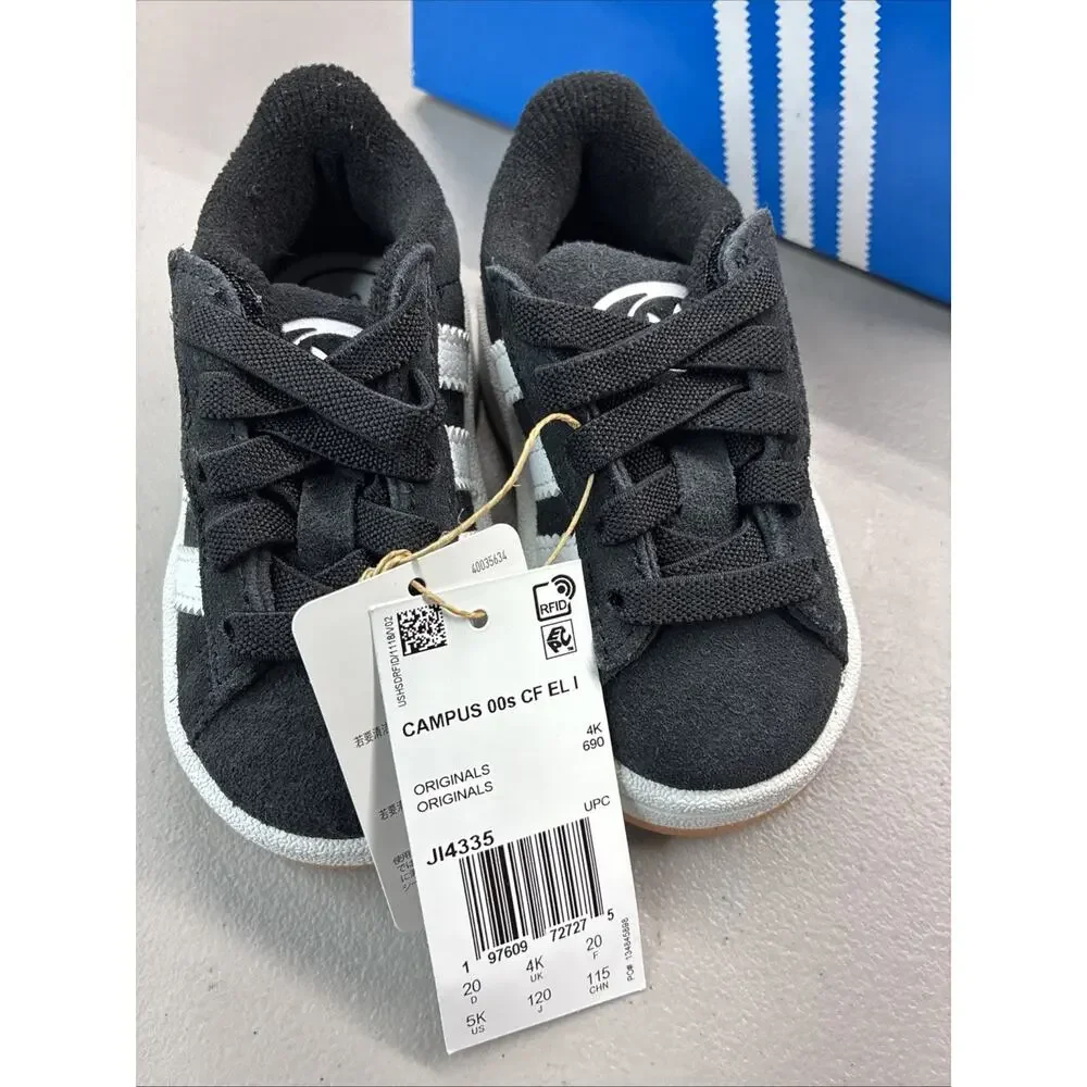 Adidas Campus 00 Elastic Core Toddler Sneakers Shoe BLACK/WHITE JI4335 SIZE 5K